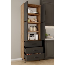 Aeka Ae-3020 Irmak 4 Kapaklı Çok Amaçlı Dolap 3 Çekmeceli Raflı Mutfak Kiler Banyo 195x63x35 Çok Amaçlı Dolap Çam - Antrasit