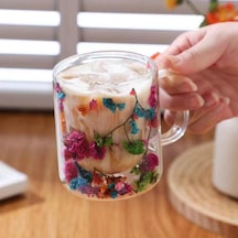 300ml Çift Cidarlı Çiçekli Kupa Isıya Dayanıklı Çift Katmanlı Cam Çay & Kahve Kupası Şık Ve Ergonomik Tasarım Acı Kahve