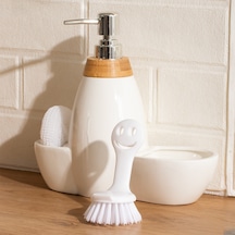 Porsima 5310825 Tezgah Üstü Beyaz Sıvı Sabunluk Fırçalı Süngerli Porselen Sabunluk 700ml 28cm