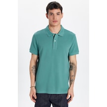 Tudors Erkek Slim Fit Dar Kesim %100 Pamuk Yeşil Polo Yaka Tişört-32773 Açik Yeşil