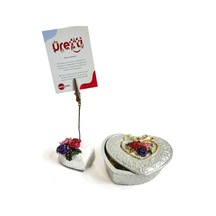 6917 El Yapımı Kalpli Dekoratif Kapaklı Mini Kutu Ve Notluk 2'li Set