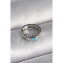 316l Çelik Gümüş Renk Zirkon Taşlı Mavi Boncuk Detay Tragus Piercing Çok Renkli