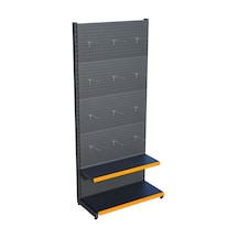 Antrasit Metal Delikli 2 Katlı Market Raf Sistemi Hırdavat Rafı G90cm Yükseklik H220 Cm Turuncu