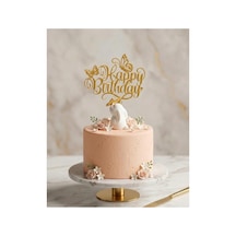 Pasta Süsü Doğum Günü Seti - Happy Birthday Yazı Ve 6 Cm Beyaz Tavşan Figürü Dekoratif Set