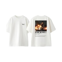 Thewert Beyond Two Souls Tasarım Sırt Baskılı Pamuk Beyaz Oversize T-shirt