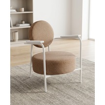 Venüs Tekli Koltuk Soft Kumaş Ofis Bekleme Koltuğu Berjer Metal Beyaz Renk İskeletli - Cappuccino Bej