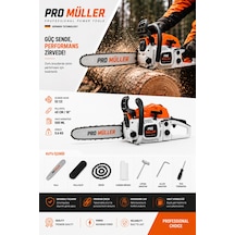 Pro Müller Profesyonel X-power 52 Cc Hava Soğutmalı Benzinli Ağaç Odun Dal Motorlu Hızar Bıçkı Testeresi Orman Motoru