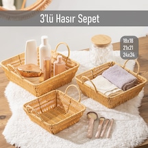 Porsima 303b 3lü Düzenleyici Kare Hasır Sepet Seti Ekmeklik Sepet