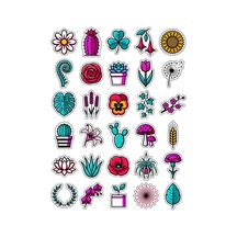 30 Adet Pop-art Botanik Çiçek Sticker Seti - Laptop Telefon Defter Çok Renkli