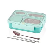 950ml Lunchbox Tek Katlı 4 Bölmeli Çelik Sefer Tası Yemek Kutusu Turkuaz Açık