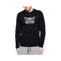 Volhead Baskılı Siyah Erkek Örme Sweatshirt