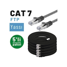 5 adet IRENIS CAT7 Kablo Yassı FTP Ethernet Kablosu, 1 mt Siyah