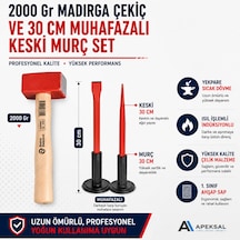 Sait Demirci 2000 Gr Madırga Çekiç 30 Cm Muhafazalı Keski Ve Murç Seti