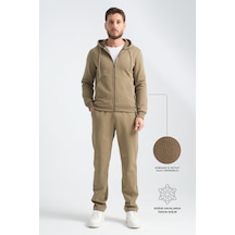 Shooter Sportswear Shooter Erkek Kışlık Eşofman Takımı Thermosoft Teknolojisi İçi Kuzu Görünümlü Regular Kalıp Minimal Logo Kapüşonlu Haki