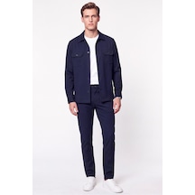 Comfort Fit Beli Lastikli Esnek Keten Lacivert Pantolon P 1221