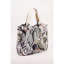 Fabric Craft Bag El Çanta Keten Desenli Yeşil Yeşil - Beyaz
