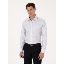 Cacharel Beyaz Slim Fit %100 Pamuk Kareli Gömlek