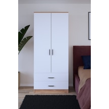 Abete Mobilya 2 Kapılı 2 Çekmeceli Gardırop / Atlantik Çam-beyaz