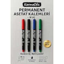 Permanent Asetat Kalemi 4 Renk M Uç Cam, Cd, Metal, Plastik Yazı Kalemi Çok Renkli