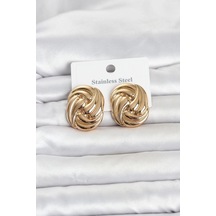Mey İthalat 316l Çelik Gold Renk Motif Desen Model Kadın Küpe altın
