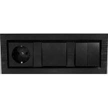 Quantum Siyah Topraklı Priz+anahtar+komütatör İkili Anahtar 3'lü Set Ovivo