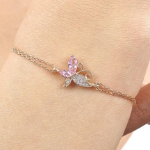 Mia Vento Pink Taşlı Kelebek Zarafeti Rose Renk Gümüş Bileklik