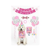 Köpek Kedi Doğum Günü Seti Bandana Şapka Afiş Parti Dekorasyonu, Şapyon Tasma Aksesuarı, Erkek Pembe