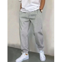 Unisex Gri 2iplik Paçası Ribanalı Jogger Eşofman Altı Griribana