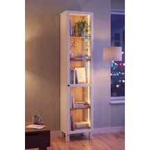 Yoda Temperli Cam Kapaklı Neon Led Işıklı Dar Alan Vitrin Büfe Kitaplık Ahşap Ayaklı 5 Raflı Sepet-beyaz 183cm Yd8-sw