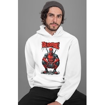 Sevbano Deadpool Kahraman Baskılı Unisex Oversize Film Kahramanı Hoodie beyaz