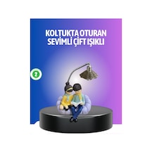 Kitap Okuyan Çift Figürlü Gece Lambası Romantik Dekoratif Masa Lambası Çok Rnekli