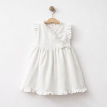 Baby Corner Kruvaze Yaka Kız Bebek Elbise Beyaz