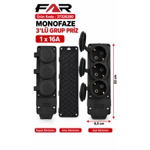 Far Monofaze 3'lü Grup Priz 1x16 Kauçuk Priz Sert Plastik Ürün Kodu :37326280