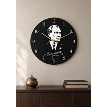 Atatürk Temalı Baskılı Dekoratif Baskılı Ahşap Duvar Saati Sessiz Akar Mekanizmalı 810 Çoklu Renkli