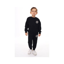 Toontoy Kids Toontoy Erkek Çocuk 2'li Takım Baskılı Bisiklet Yaka Sweatshirt & Beli Paçası Lastikli Cepli Jogger Eşofman Altı - 3 İplik Şardonlu 2 Siyah