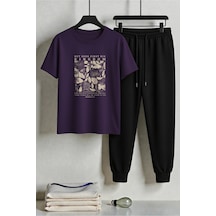 Uyguntarz Unisex But Seek First His Kingdom Tasarım Baskılı Tişört - 2'li Eşofman Takımı Mor