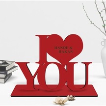Kişiye Özel I Love You Ahşap Kırmızı Masaüstü Biblo