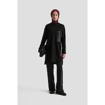 Armine Trend Şerit Detaylı Deri Garnili Tunik Siyah 24kt443 Siyah