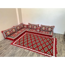 Coton Şark Köşesi Ürgüp Desenli Minder Takımı Kırmızı 9 Parça