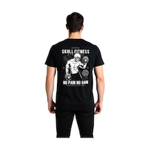 Paybuy Erkek Fitness Kafatası Baskılı Motivasyon Tişört Dumbbell Desen G Siyah