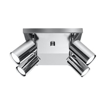 Rsylight Retro Krom Kare 180 Derece Hareketli Modern Spor 4 Lü Led Spot Avize Beyaz Ampullü Krom
