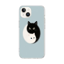 iPhone 13/14 Uyumlu Yin Yang Kediler Baskılı Silikon Kılıf Renkli