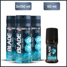 Blade Cool Fresh Erkek Deodorant 3x150 Ml & Cool Fresh Roll On 50 Ml