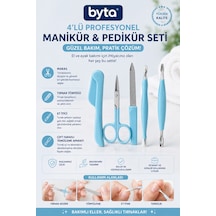 4 Lü Profesyonel Manikür Pedikür Seti Tırnak Makası, Törpü, Et İtici Ve Tırnak Temizleme Aparatı