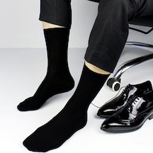12 Çift Düz Siyah Pamuk Erkek Çorap - %90 Pamuk-Standart 40/44-Siyah