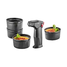 Gefu Zuca Crème Brûlée Seti, 5 Parça, Alev Ayarlı Ve Çocuk Emniyetli Gazlı Brülör, 4 Seramik Kase, Ayak Diğer