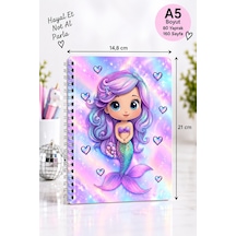 Holografik Deniz Kızı A5 Spiralli Defter 80 Yaprak 160 Sayfa Çizgili Sert Kapak Çok Renkli