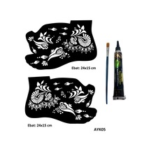Airbrush Tattoo Sümbül Desenleri Ayak Kalıbı 2'li + Siyah Hint Kınası Geçici Dövme Yapma Seti