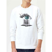 Mother Earth Save Mother Eyes Baskılı Beyaz Erkek Sweat
