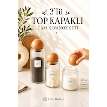 3'lü Ahşap Top Kapaklı Cam Kavanoz Seti Çerezlik Baharatlık Mantar Top Kapaklı Saklama Kabı Şeffaf